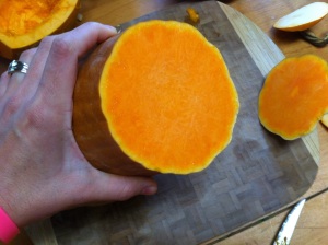 This is the bright orange flesh of the Tahitian Squash...